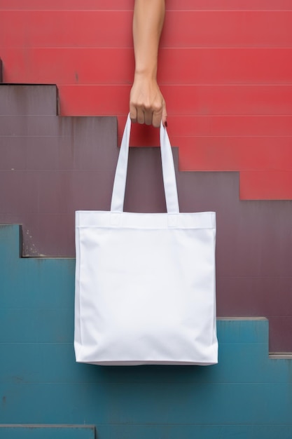 Tote-Tasche, Leinwand, Stoff, Tuch, Einkaufssack, Mockup, leere Vorlage, Person, die eine Tasche in der Hand hält