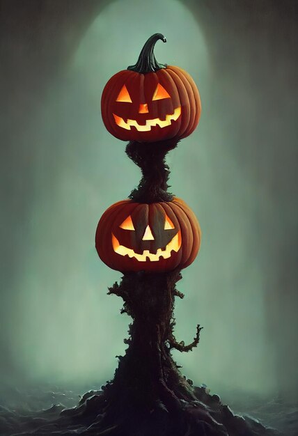 Tótem de calabaza con fondo aterrador 3d ilustrado