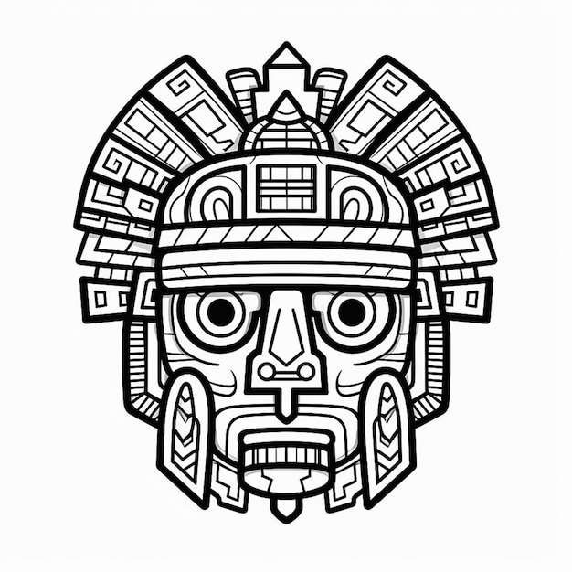 Tótem de monstruo azteca enmascara color blanco y negro Generado por IA