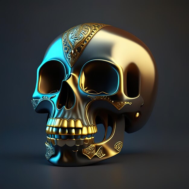 Totenkopf-Emoji mit goldenen Details. Generative KI