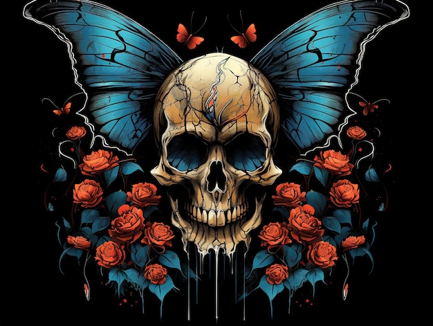 Totenkopf in Schmetterlings-T-Shirt-Grafik