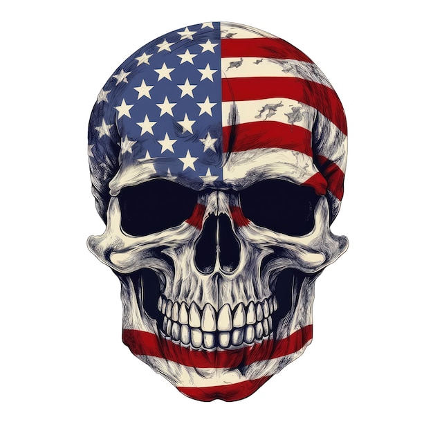 Totenkopf mit amerikanischer Flagge im Grunge-Stil, Unabhängigkeitstag, Veteranentag, 4. Juli und Gedenktag