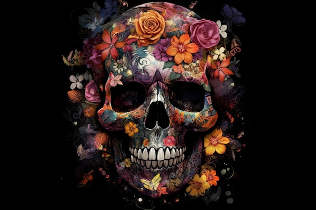 Totenkopf mit Blumen