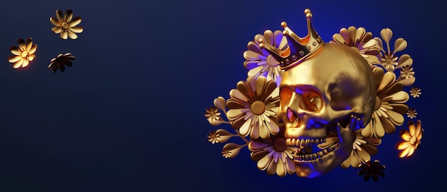 Totenkopf mit goldener Krone im Studio