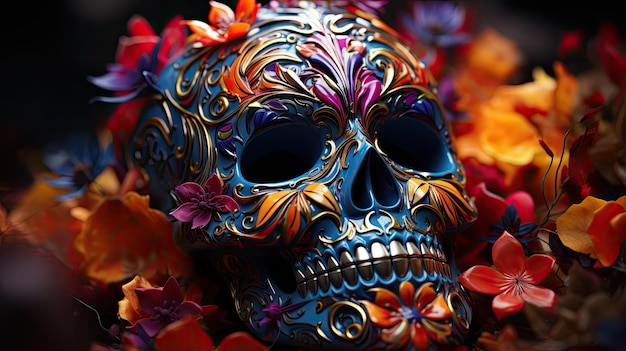 Totenkopf mit Motiv zum Tag der Toten Dia de Muertos bemalt