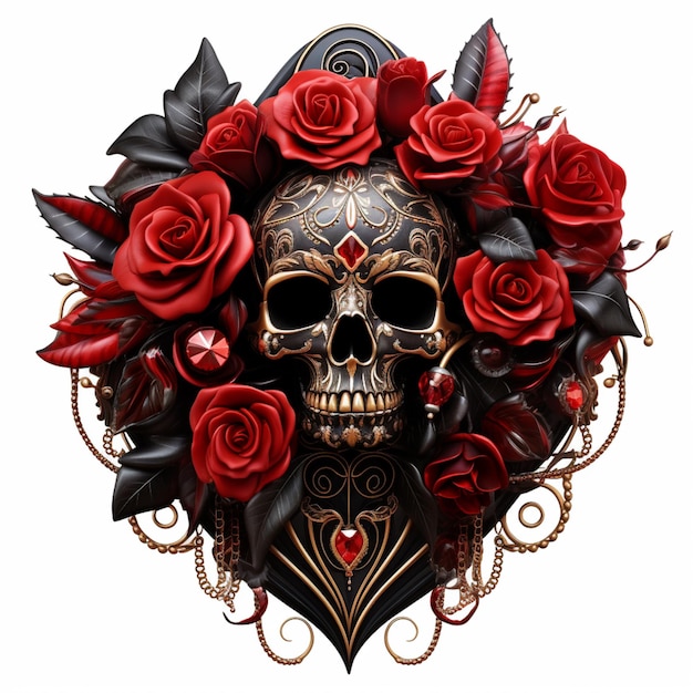 Totenkopf und Rosen mit Ketten und Ketten um ihn herum, generative KI