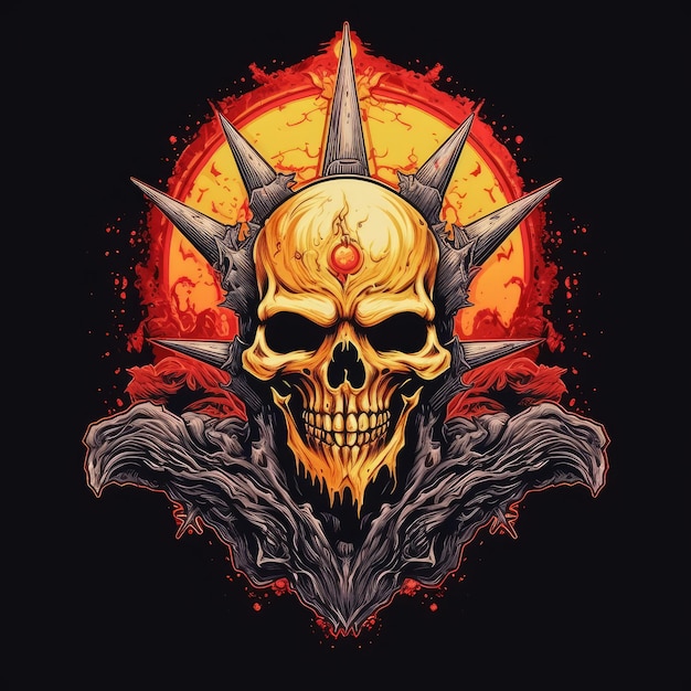 Totenkopf-Universum-T-Shirt-Tattoo-Design-Mockup zum Ausdrucken, UHD-Dark-Fantasy-Illustration im Warhammer-Stil