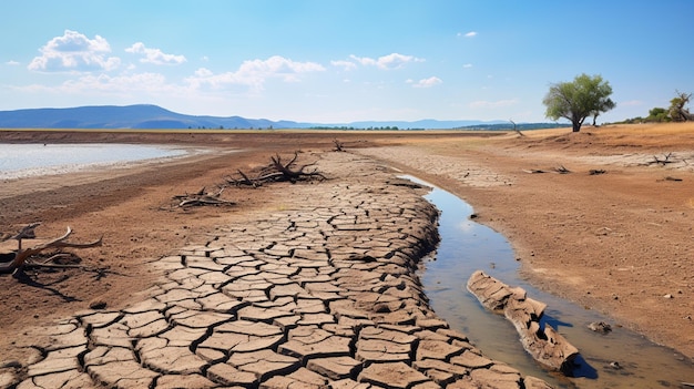 Toter Baum auf trockener, rissiger Erde Metapher Klimawandel Mangel an Süßwasser und Wasser