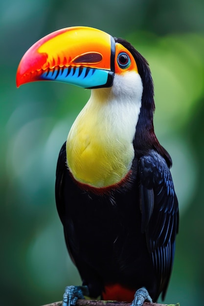 Toucan CloseUp mit mehrfarbigem Schnabel offen in tropischen Umgebungen