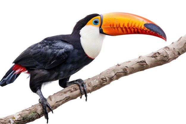 Toucan in seiner natürlichen Bech auf weißem Hintergrund