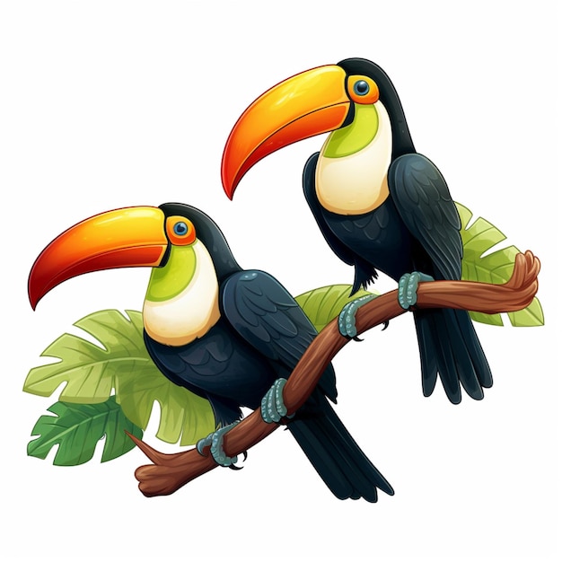 Toucans 2d ilustração de desenho animado em fundo branco