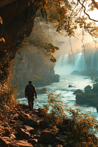 Tourist am Wasserfall