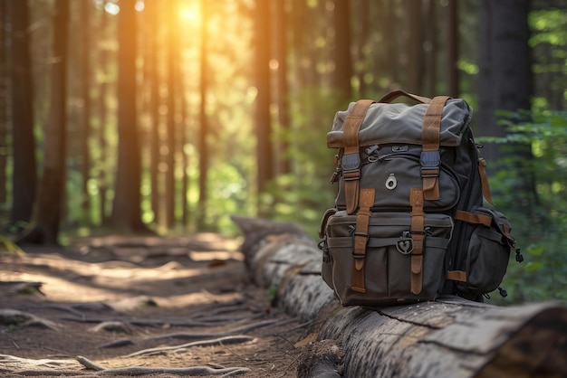 Touristen-Rucksack auf dem Stumpf