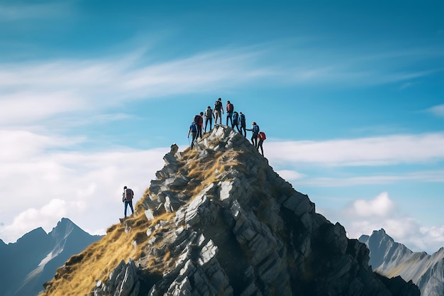 Touristen wandern auf einen berühmten Berggipfel