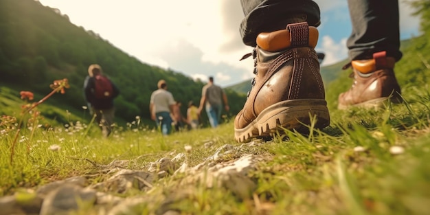 Touristen wandern in den Bergen Generative KI