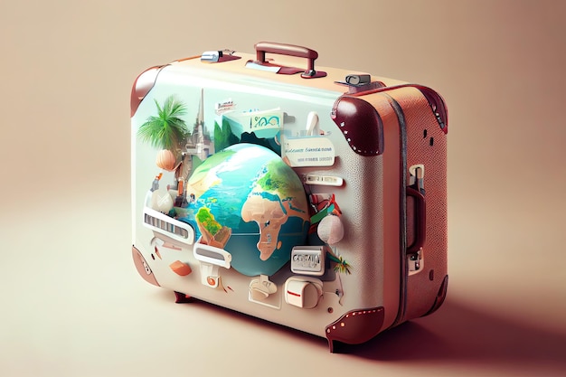 Touristischer Koffer mit Briefmarken Generative Ai