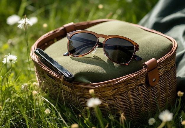 touristischer Rucksack und eine Sonnenbrille