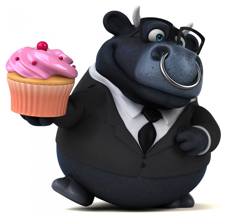 Foto touro preto com cupcake