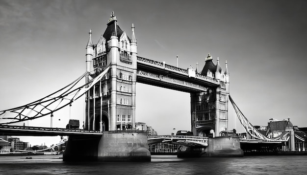 Tower Bridge em Londres, Reino Unido, preto e branco