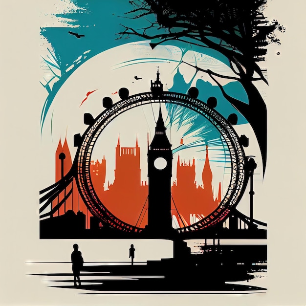 Tower Bridge London Reiseillustration England Tourismuskonzept Grafik Kunst Abstrakter generativer KI-Inhalt