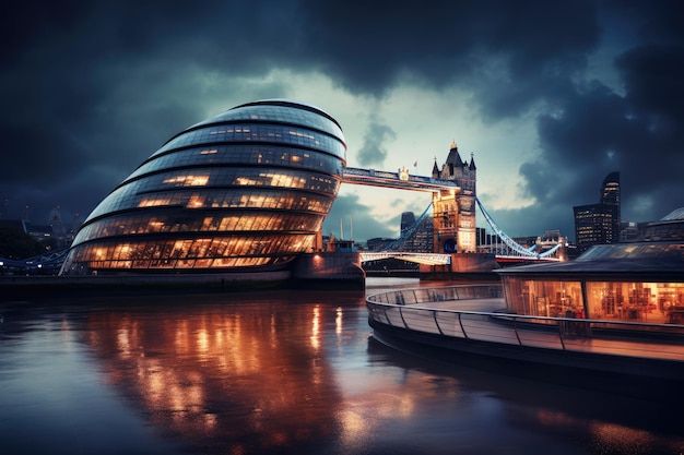 Tower Bridge en Londres de noche Reino Unido Antecedentes de viajes y arquitectura Ciudad de Londres AI generado