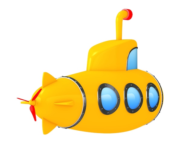 Toy Cartoon Styled U-Boot auf weißem Hintergrund. 3D-Rendering