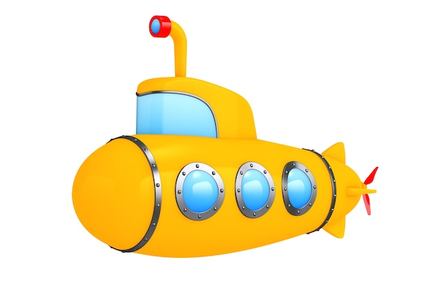 Toy Cartoon Styled U-Boot auf weißem Hintergrund. 3D-Rendering