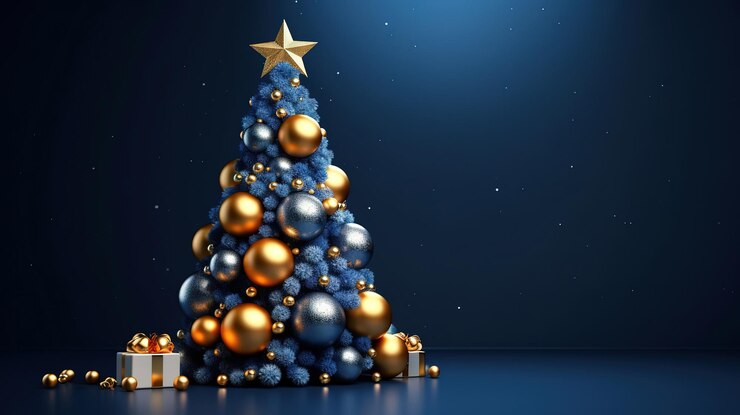 Toy Santa Claus está de pie junto a un árbol de Navidad plateado de juguete Generative ai