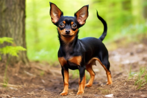 Toy Terrier russo de raça pura bela raça de cão fundo natureza