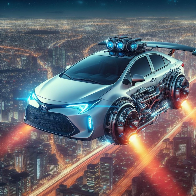 Toyota Corolla toma vuelo testigo el sedán transformarse en una elegante maravilla voladora futurista