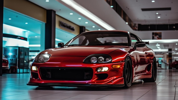 Un Toyota supra rojo en un centro comercial