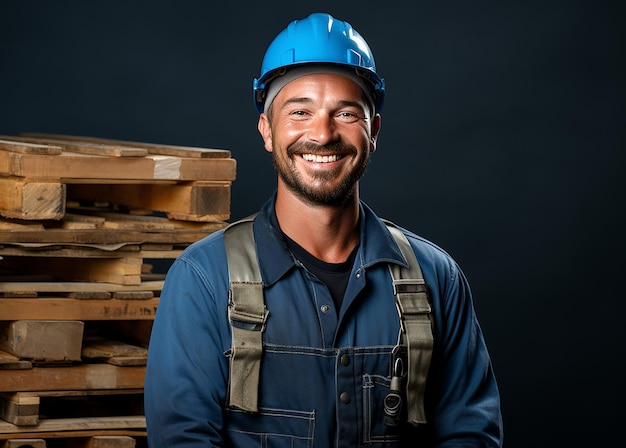 Trabajador aislado del muelle de Stevedore en fondo azul