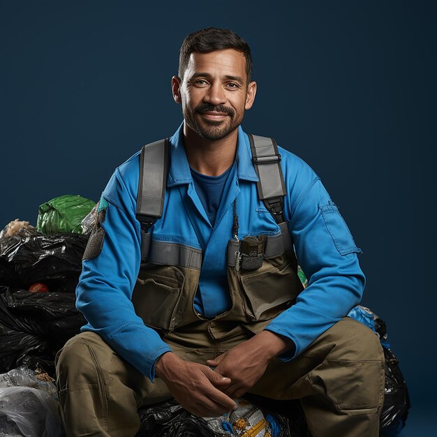 Trabajador aislado de reciclaje en una ilustración de fondo azul