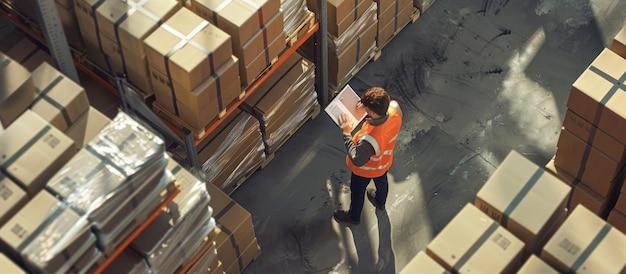 Trabajador de almacén comprobando el inventario