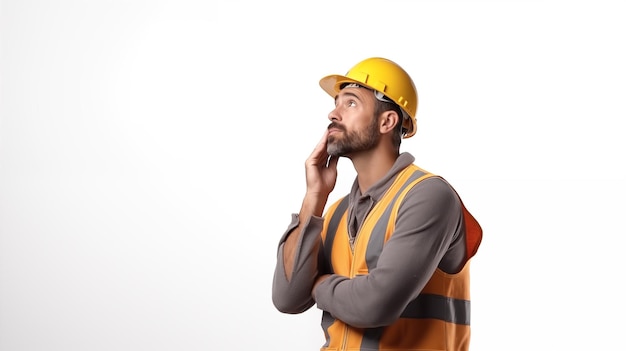 Foto trabajador americano en pose pensativa