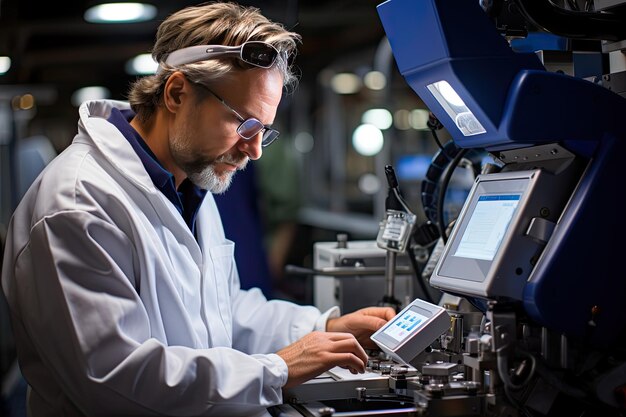 Foto trabajador atento máquina de ajuste en la industria alimentaria ia generativa