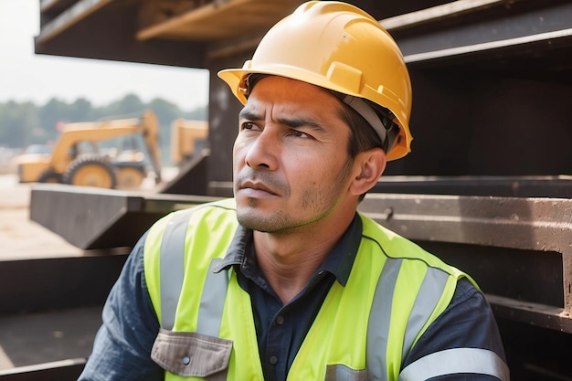 Foto trabajador con colete e capacete