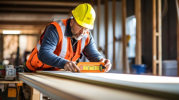 Trabajador competente con un nivel de espíritu