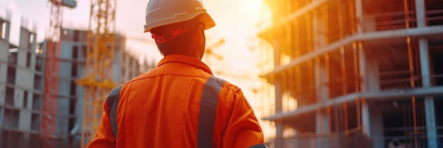 Trabajador de la construcción con casco en el sitio de construcción