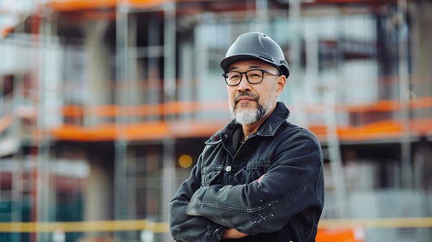 Trabajador de la construcción confiado con casco