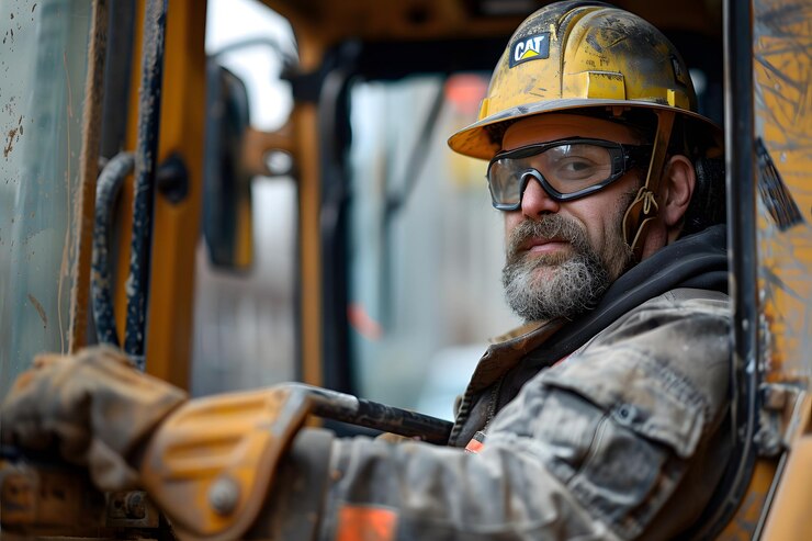 Trabajador de la construcción enfocado en maquinaria pesada