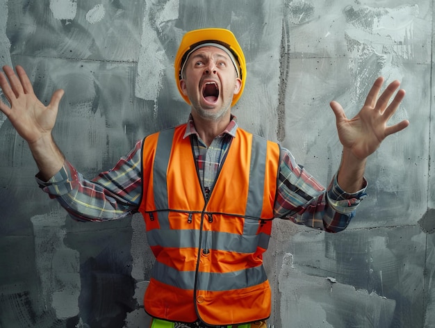 Foto trabajador de la construcción furioso el poder de la comunicación en la industria de la construcción