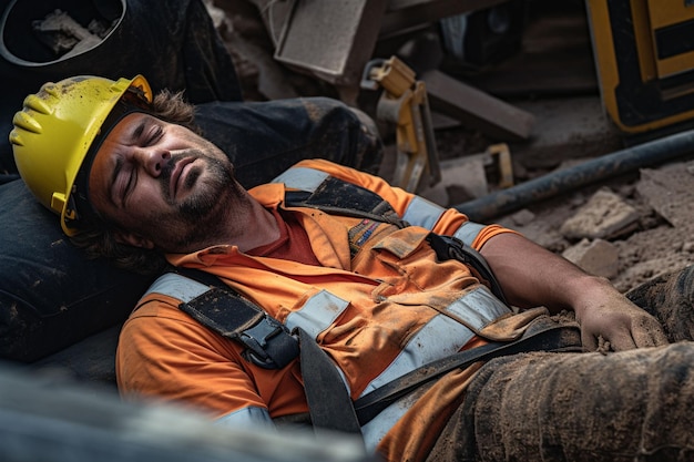 Foto trabajador de la construcción lesionado en el trabajo