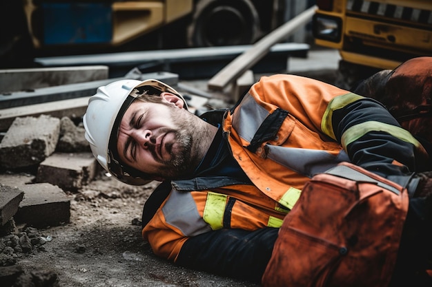 Foto trabajador de la construcción lesionado en el trabajo