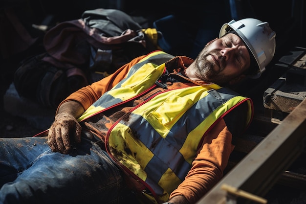 Foto trabajador de la construcción lesionado en el trabajo