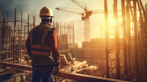 Un trabajador de la construcción mirando un sitio de construcción