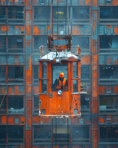 Foto un trabajador de la construcción operando una grúa en el papel tapiz