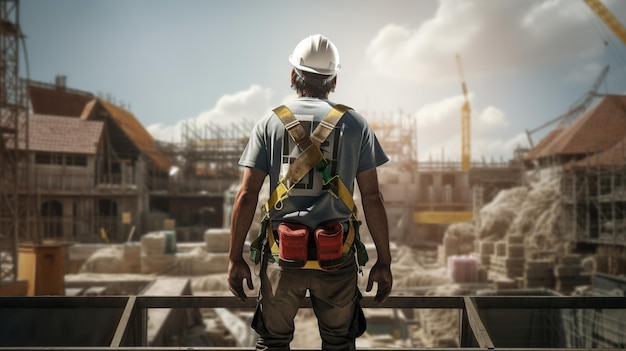 Trabajador de la construcción en el proyecto de construcción IA generativa