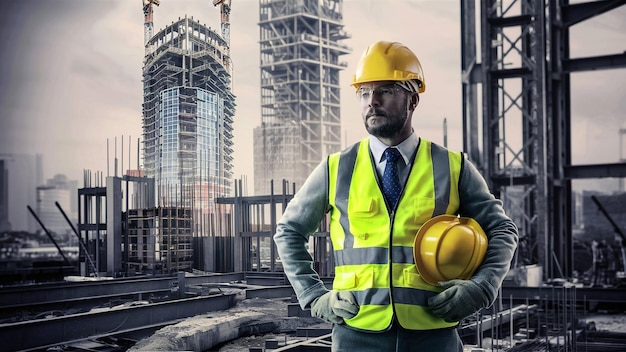 un trabajador de la construcción que lleva un sombrero duro y un sombreiro duro amarillo