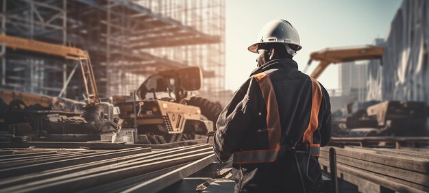 Trabajador de la construcción que opera máquinas en el sitio de construcción